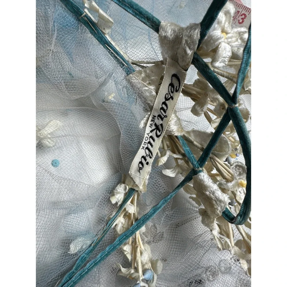 Vintage 1950s Wax Flower Fascinator Hat Crown Blue Veil Rizik Bros New York